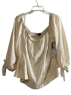 1. STATE Square Neck Tie Sleeve Blouse 2X Cream